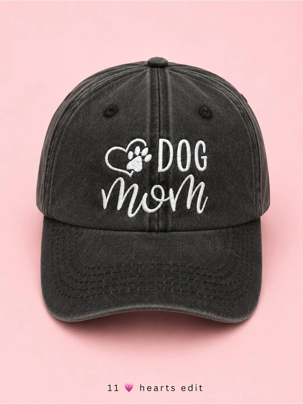Dog Mom Embroidered Vintage Washed Charcoal Adjustable Baseball Cap NWOT